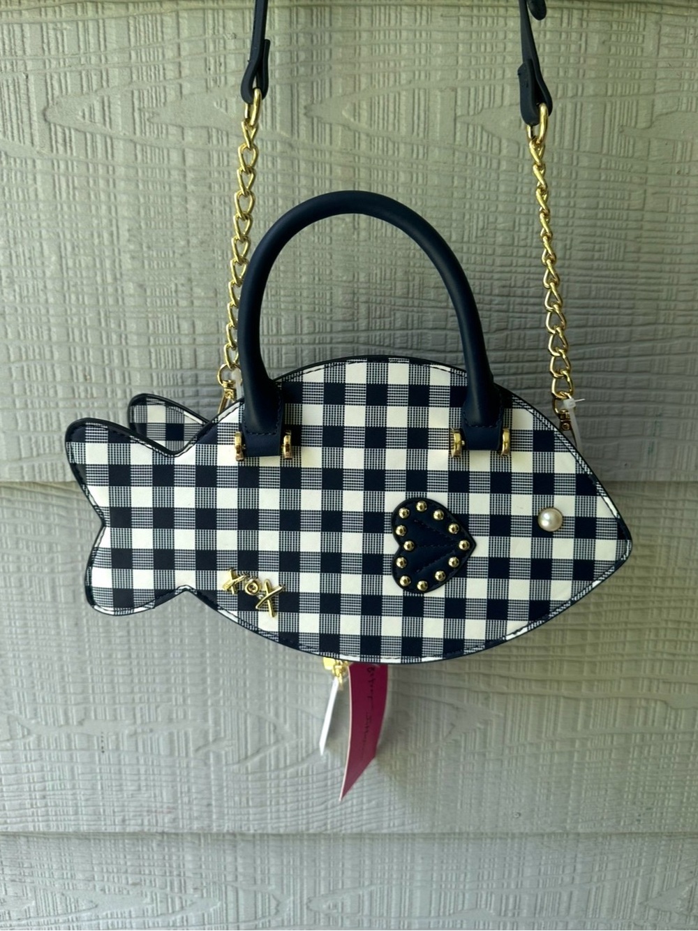 Betsey Johnson "XOSEA" Gingham Fish-Shaped Novelty Whimsical Crossbody Bag NWT
